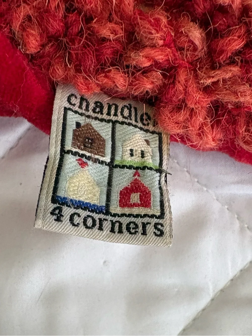 Chandler 4 Corners Two Labs “SIT” hand hooked wool design  red velveteen back!